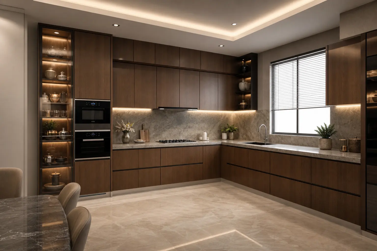 Modern L-Shaped Kitchen Ideas with Wood Cabinets