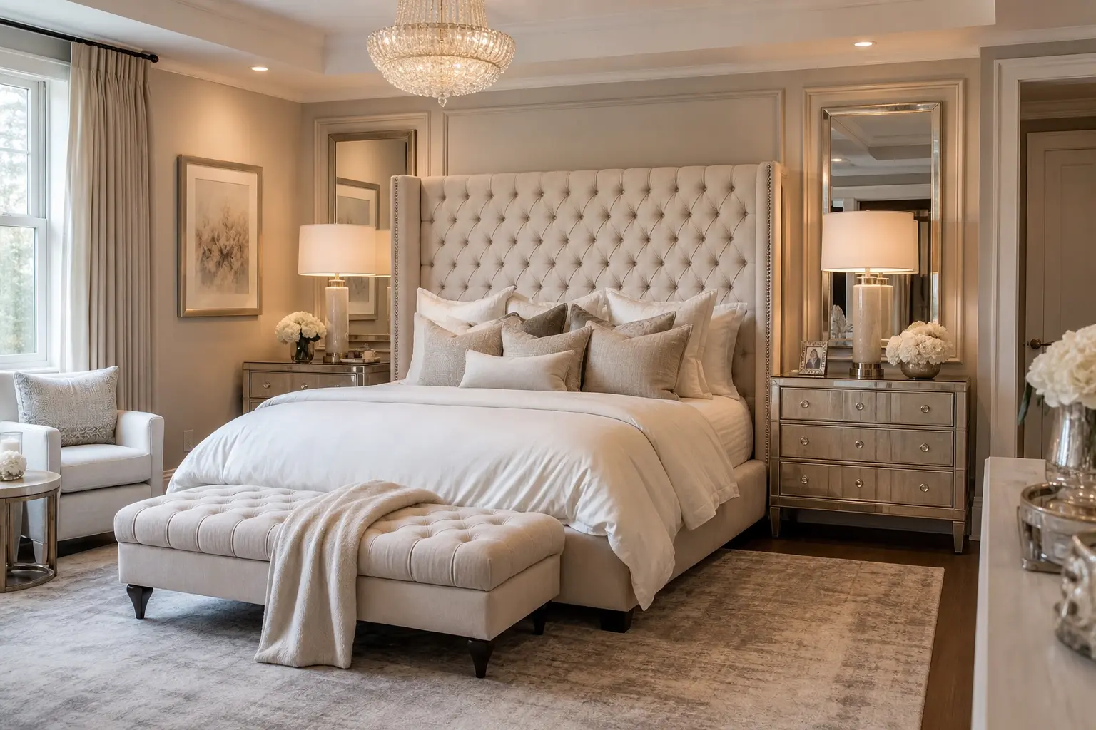 Luxury Neutral Bedroom Decor Ideas with Tufted Beds