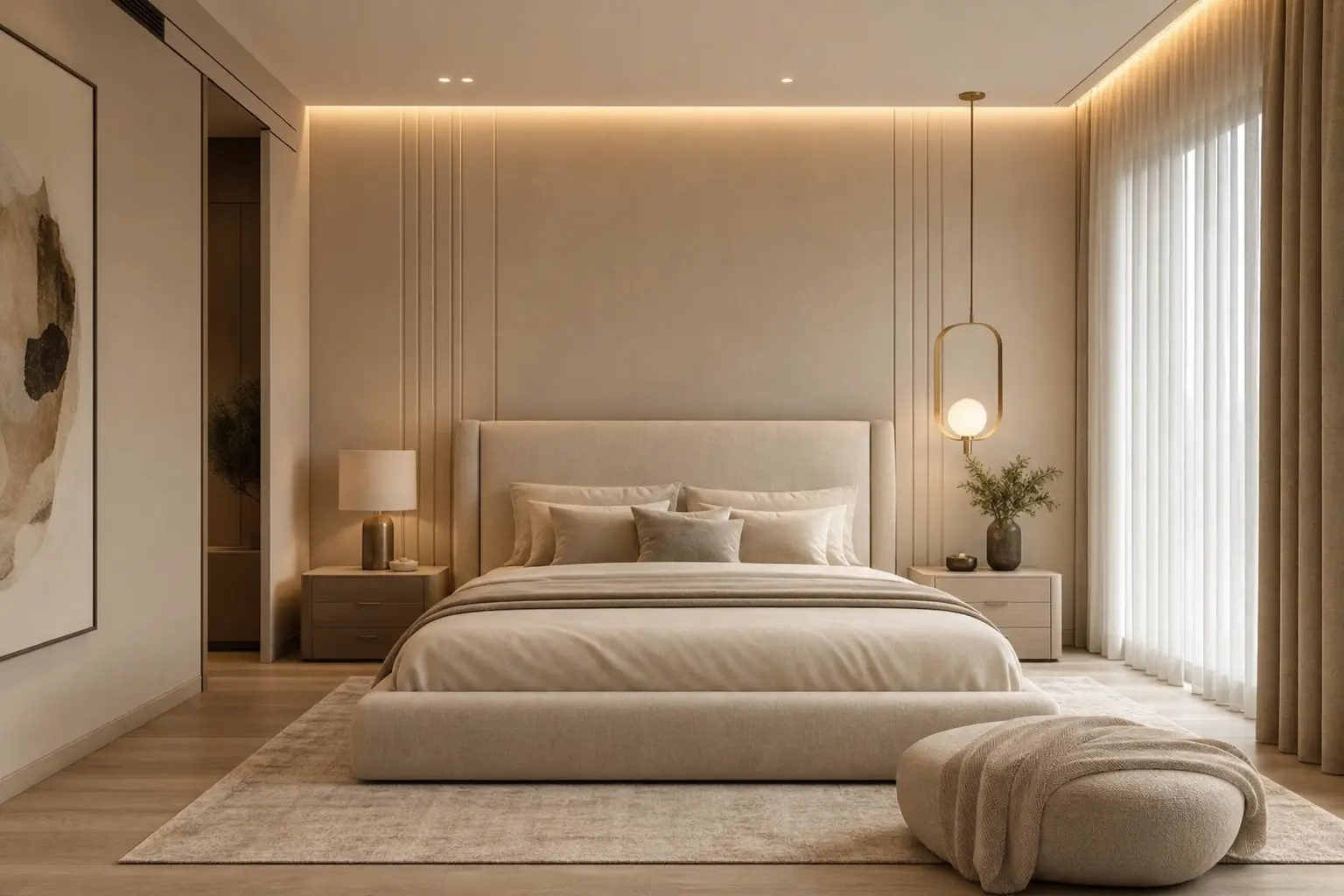 Modern Minimalist Beige Bedroom Design Ideas