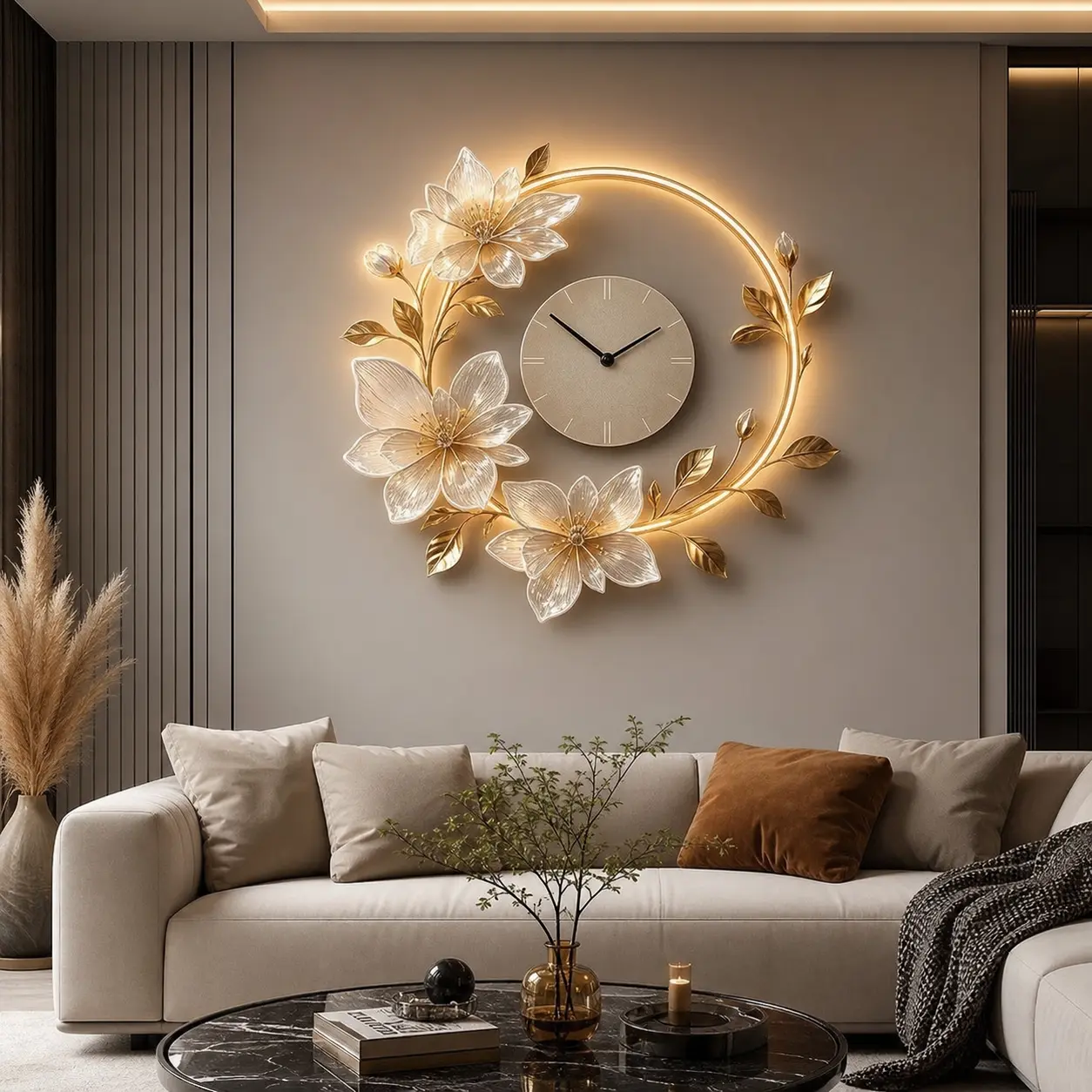 Modern Floral Wall Clock Ideas With LED Lighting