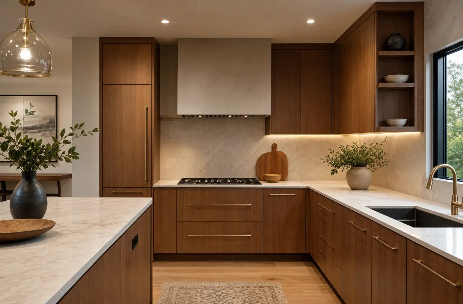 Modern L-Shaped Kitchen Ideas with Wood Cabinets