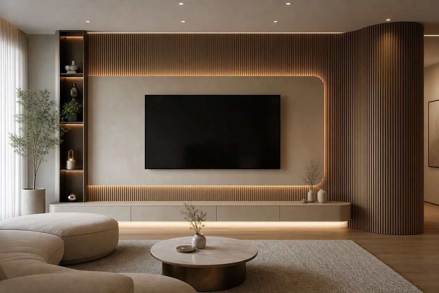 Luxury TV Wall Ideas with Fluted Wood Panels