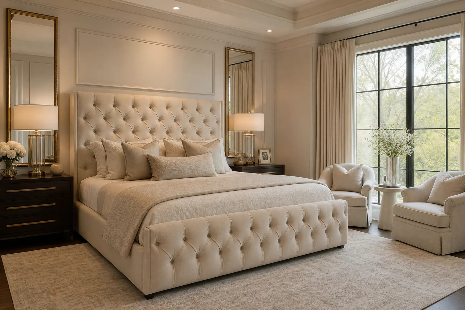 Luxury Neutral Bedroom Decor Ideas with Tufted Beds