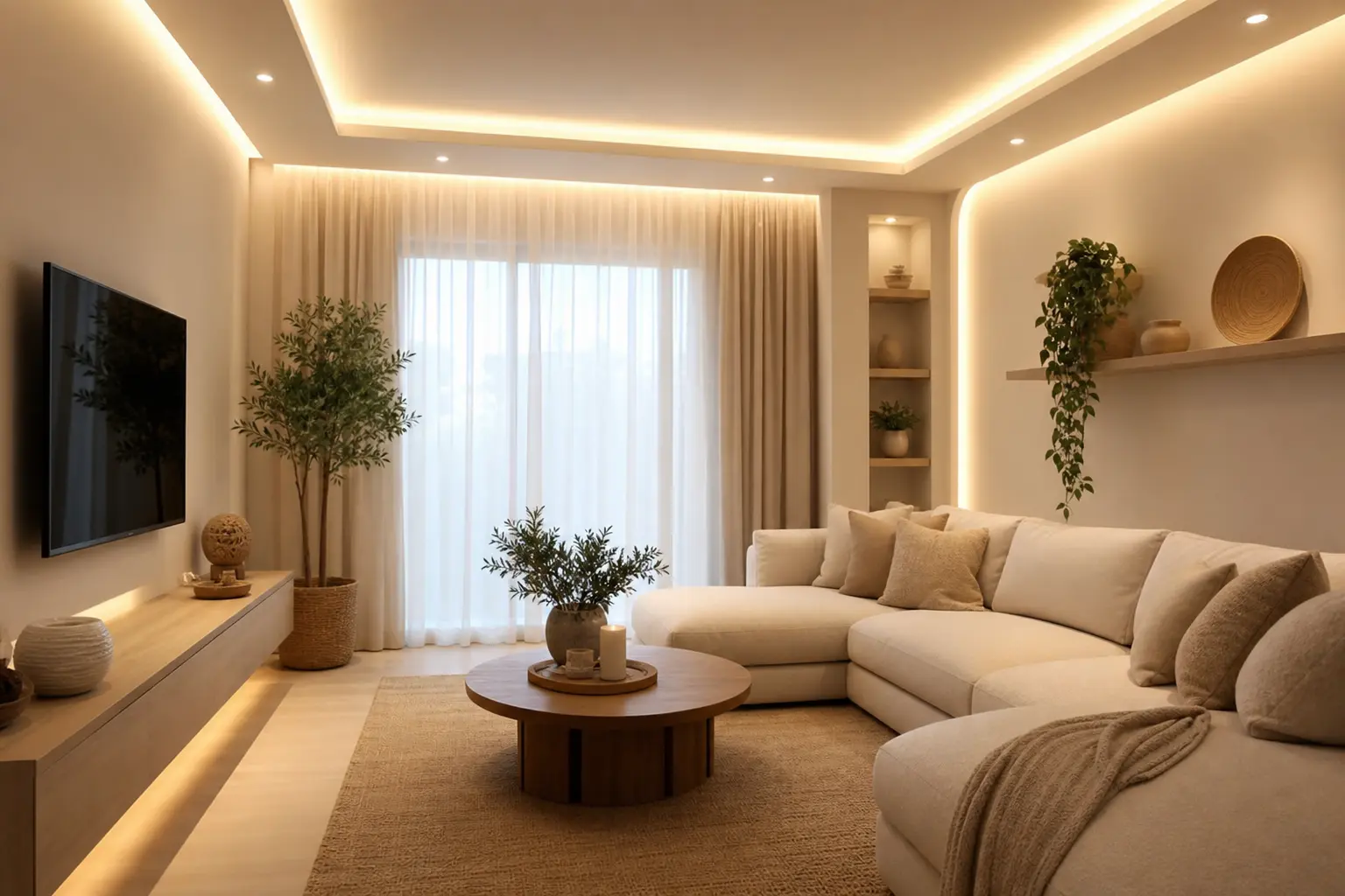 Modern Beige Minimalist Living Room Ideas