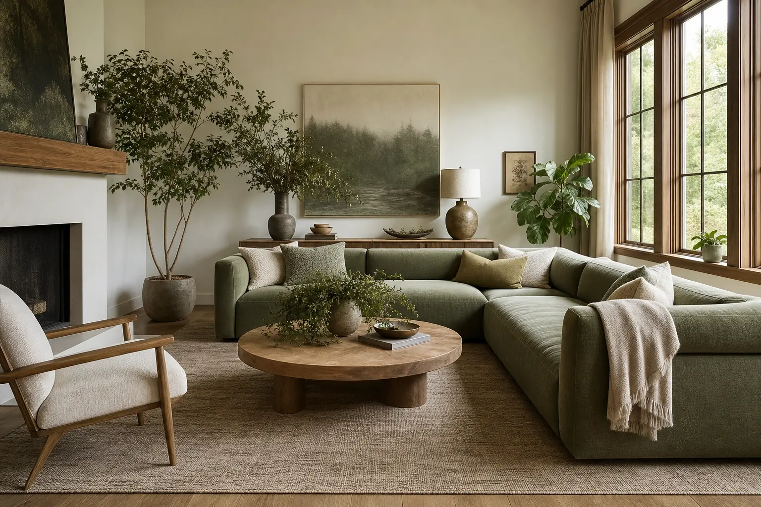 Green & Neutral Living Room Decor Ideas