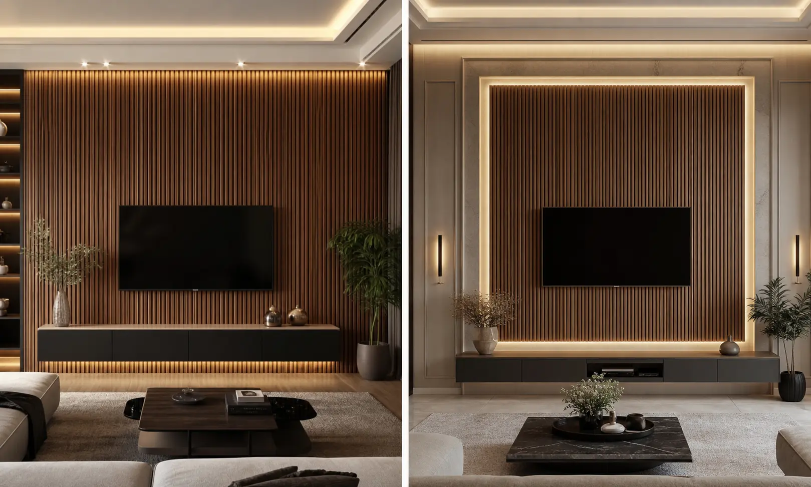 Luxury TV Wall Ideas with Fluted Wood Panels