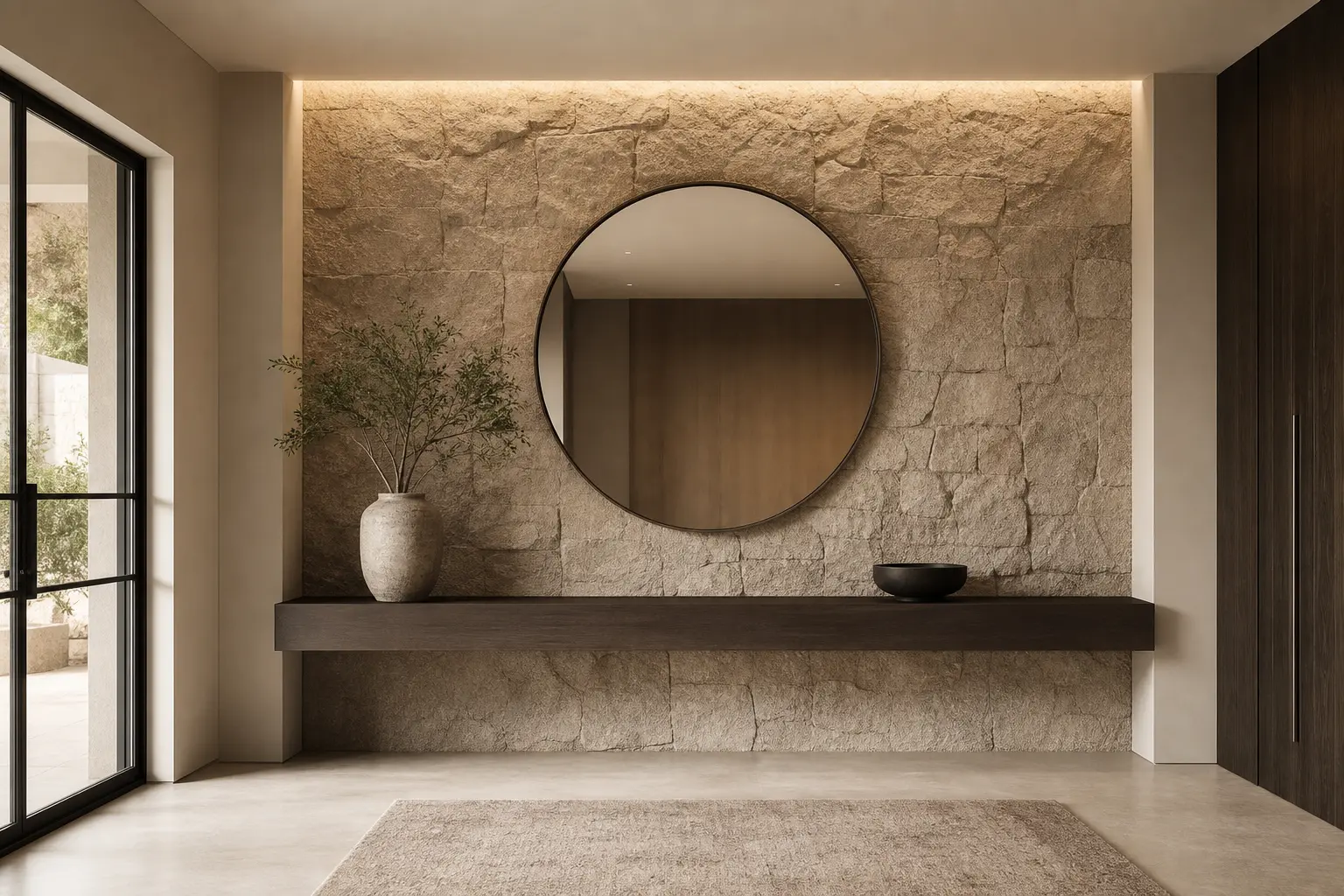 Modern Luxury Entryway Design Ideas with Stone Walls
