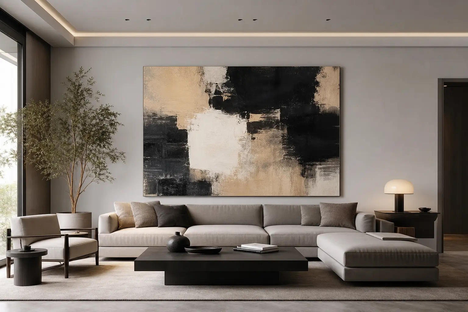 Modern Living Room Decor Ideas With Large Abstract Wall Art