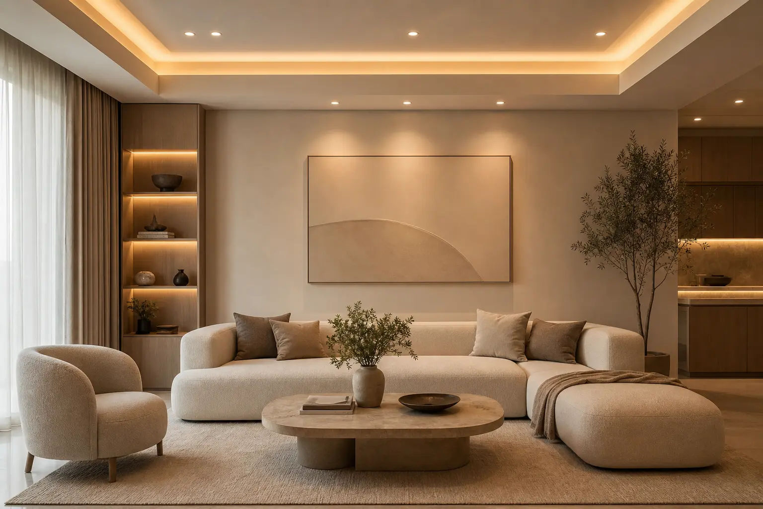 Modern Beige Minimalist Living Room Ideas