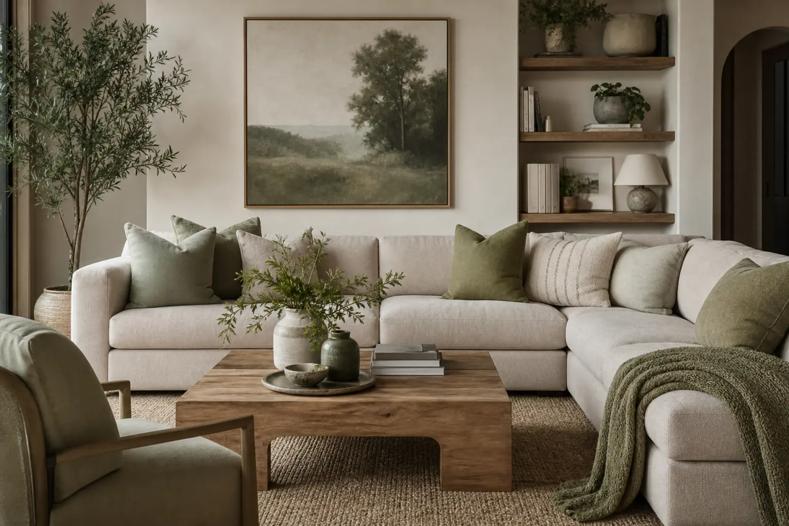 Green & Neutral Living Room Decor Ideas