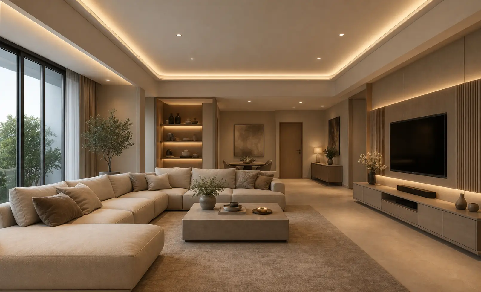 Modern Beige Minimalist Living Room Ideas