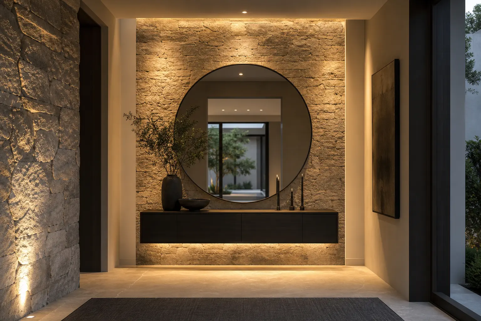 Modern Luxury Entryway Design Ideas with Stone Walls