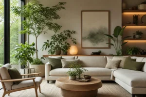 10 Modern Green Living Room Decor Ideas With Plants and Scandinavian Japandi Inspiration