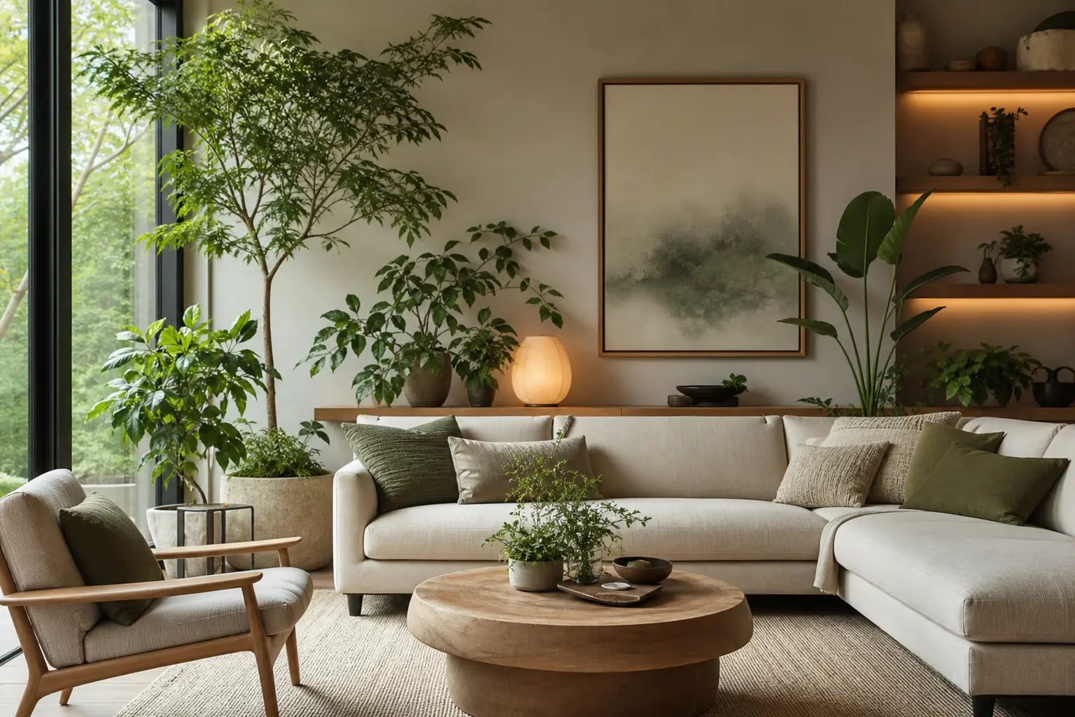 Modern Green Living Room Decor Ideas With Plants