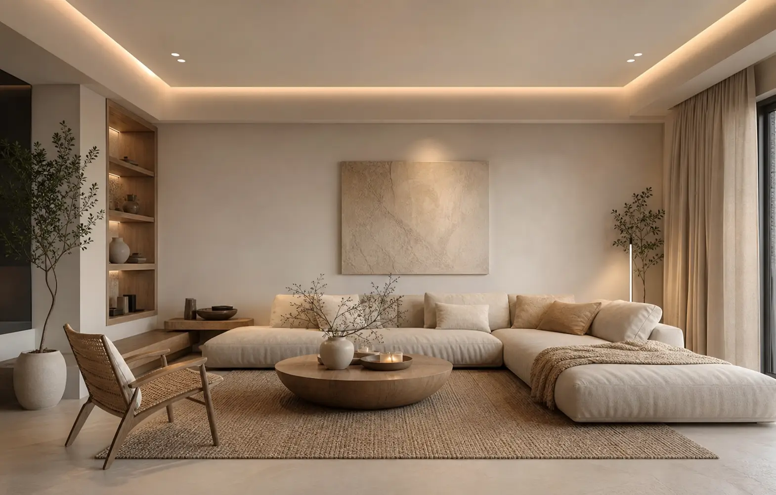 Modern Beige Minimalist Living Room Ideas