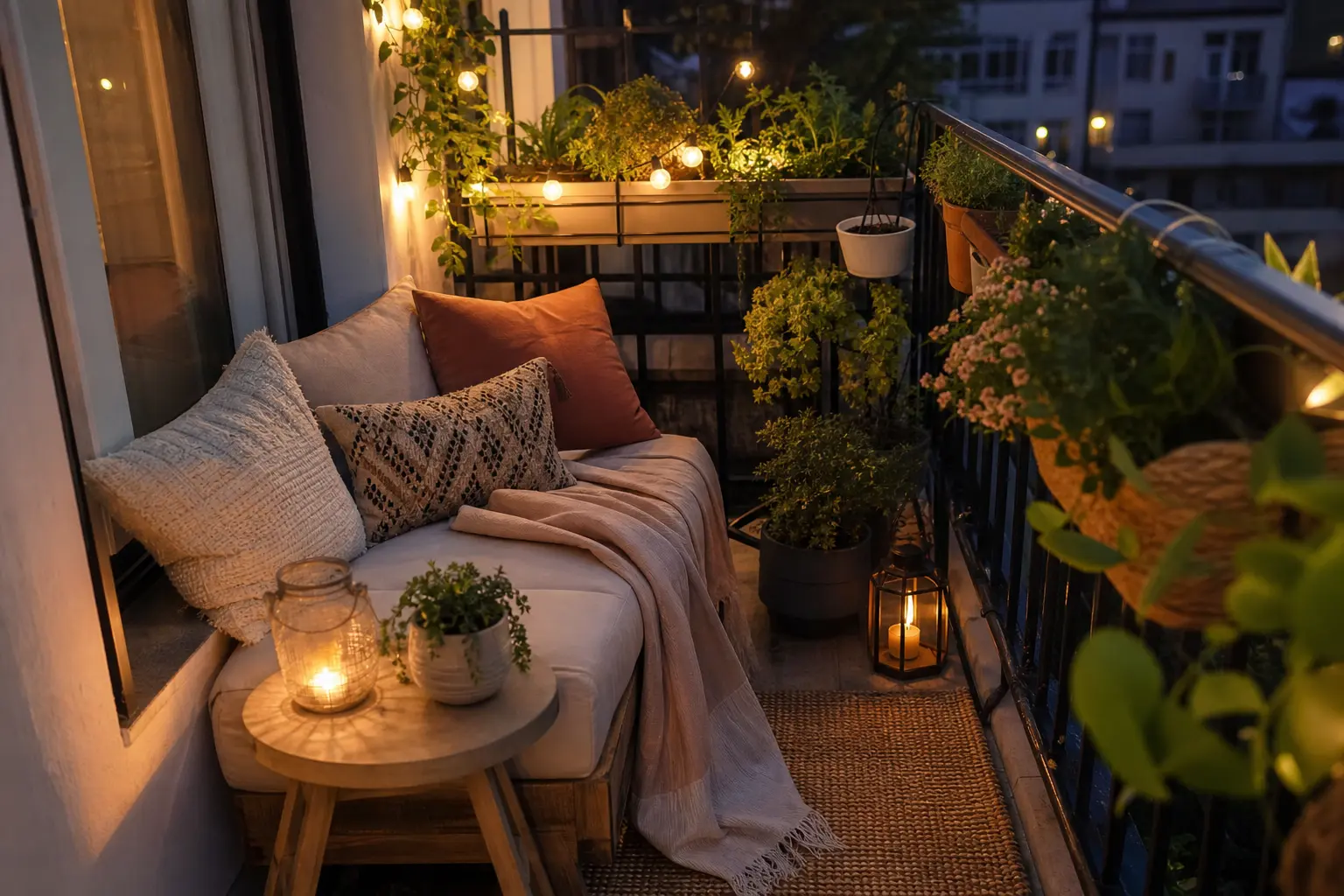 Cozy Small Apartment Balcony Decor Ideas with Plants