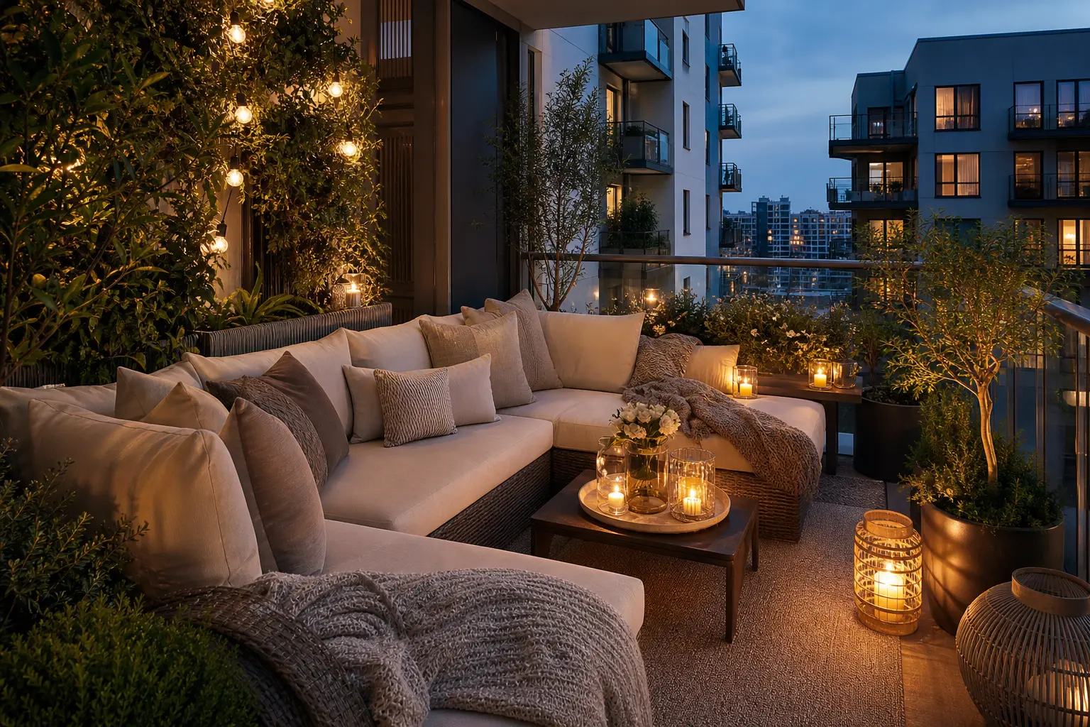 Cozy Small Apartment Balcony Ideas with Outdoor Sofas