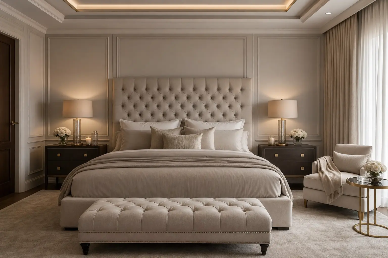 Luxury Neutral Bedroom Decor Ideas with Tufted Beds