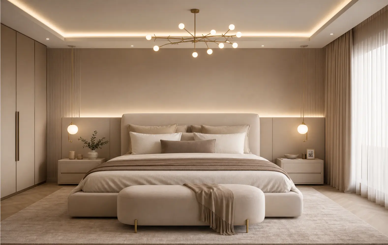 Modern Minimalist Beige Bedroom Design Ideas
