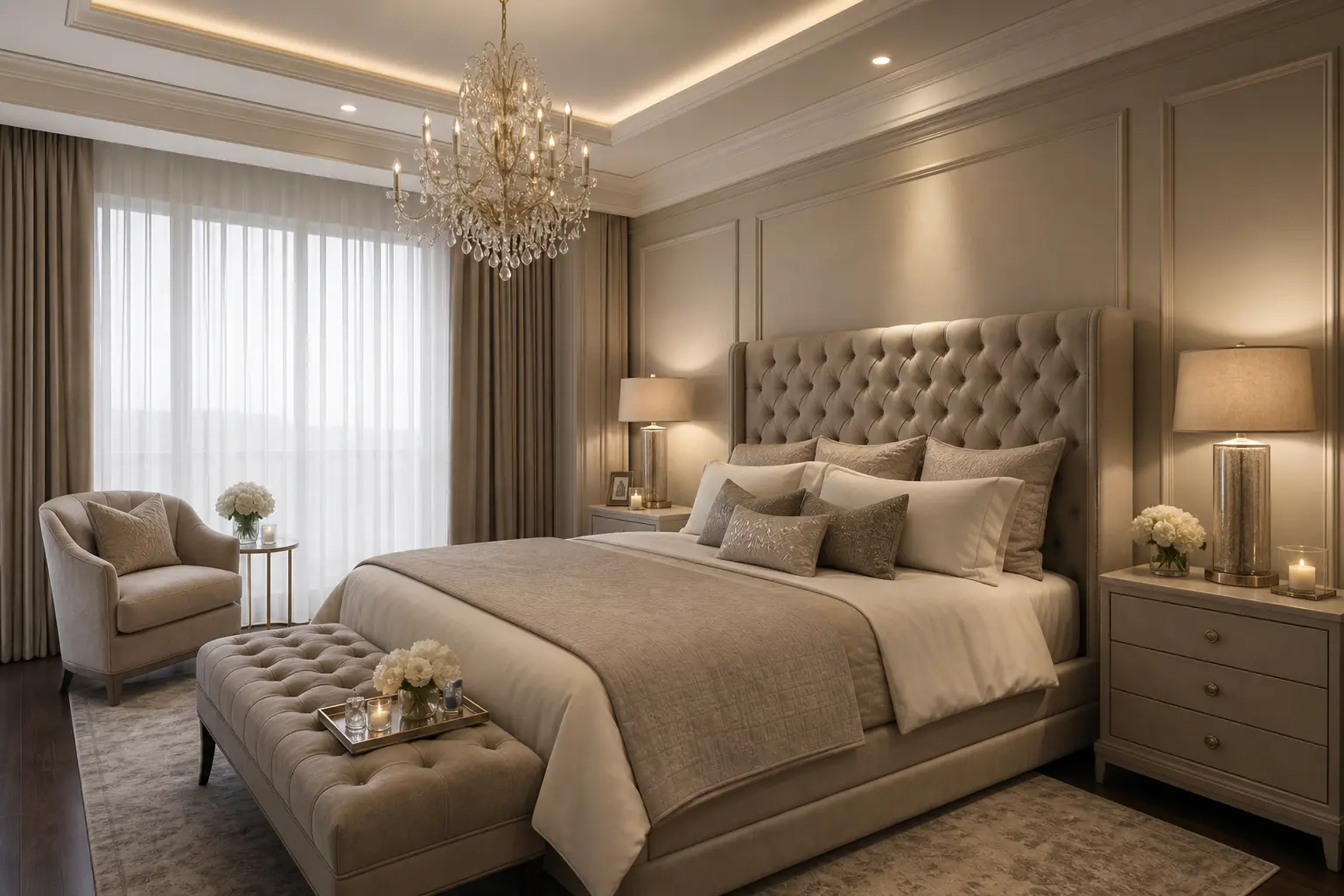 Luxury Neutral Bedroom Decor Ideas with Tufted Beds