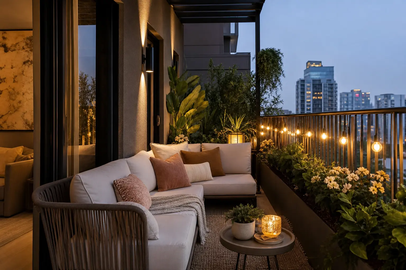 Cozy Small Apartment Balcony Ideas with Outdoor Sofas