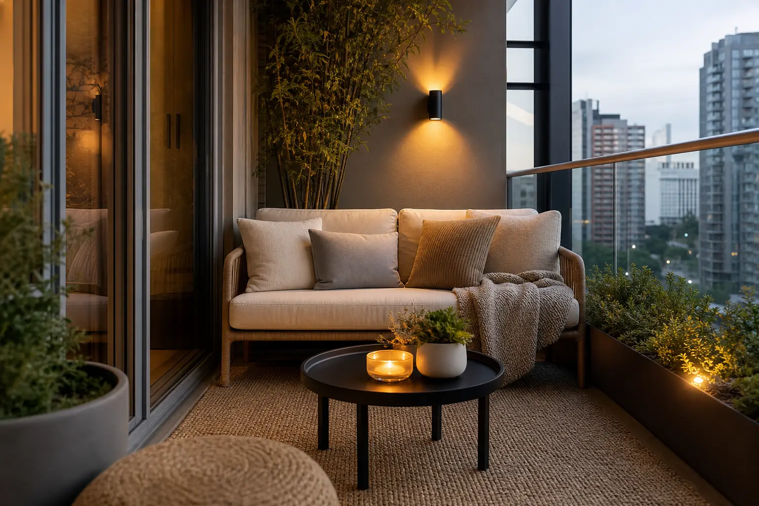 Cozy Small Apartment Balcony Ideas with Outdoor Sofas