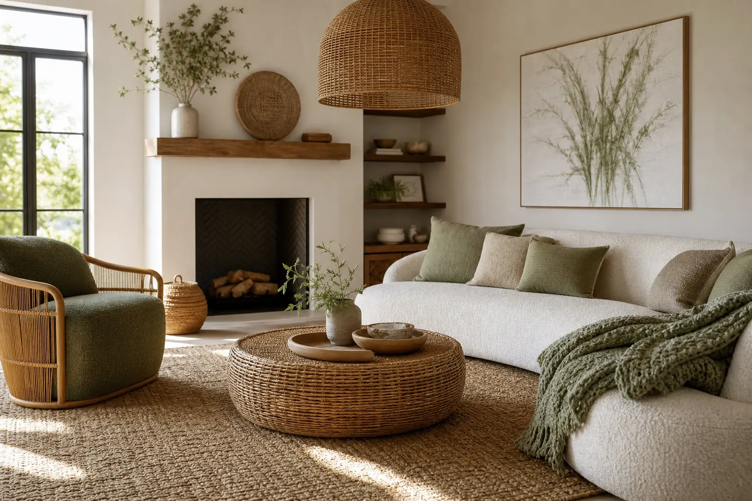 Green & Neutral Living Room Decor Ideas