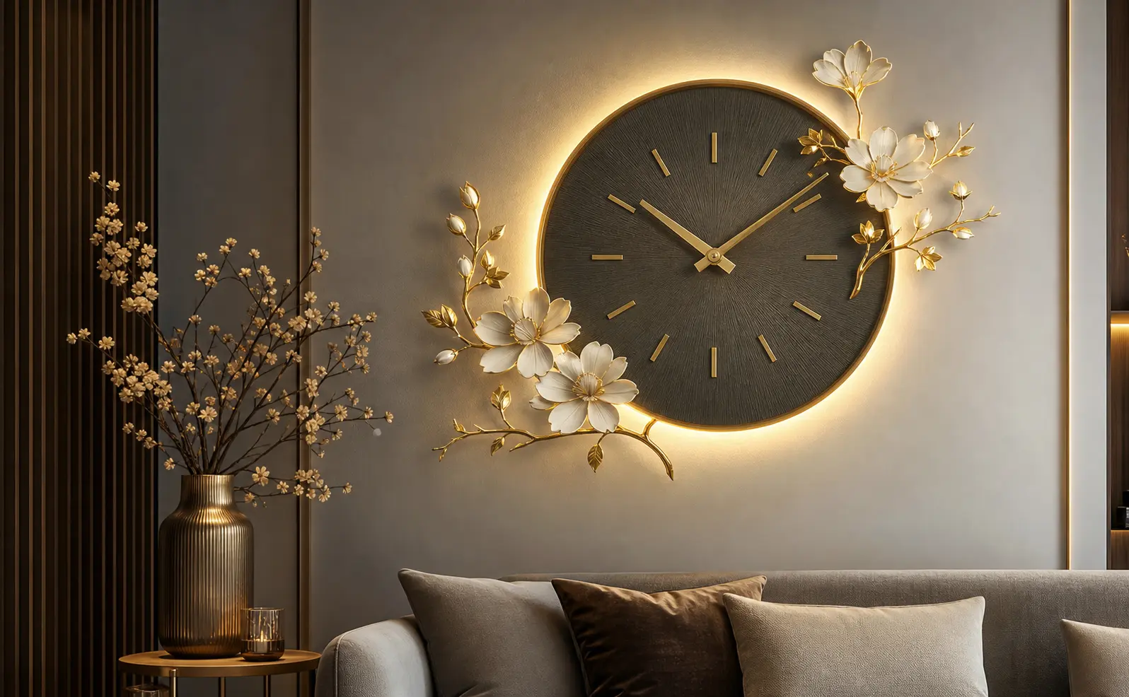 Modern Floral Wall Clock Ideas With LED Lighting