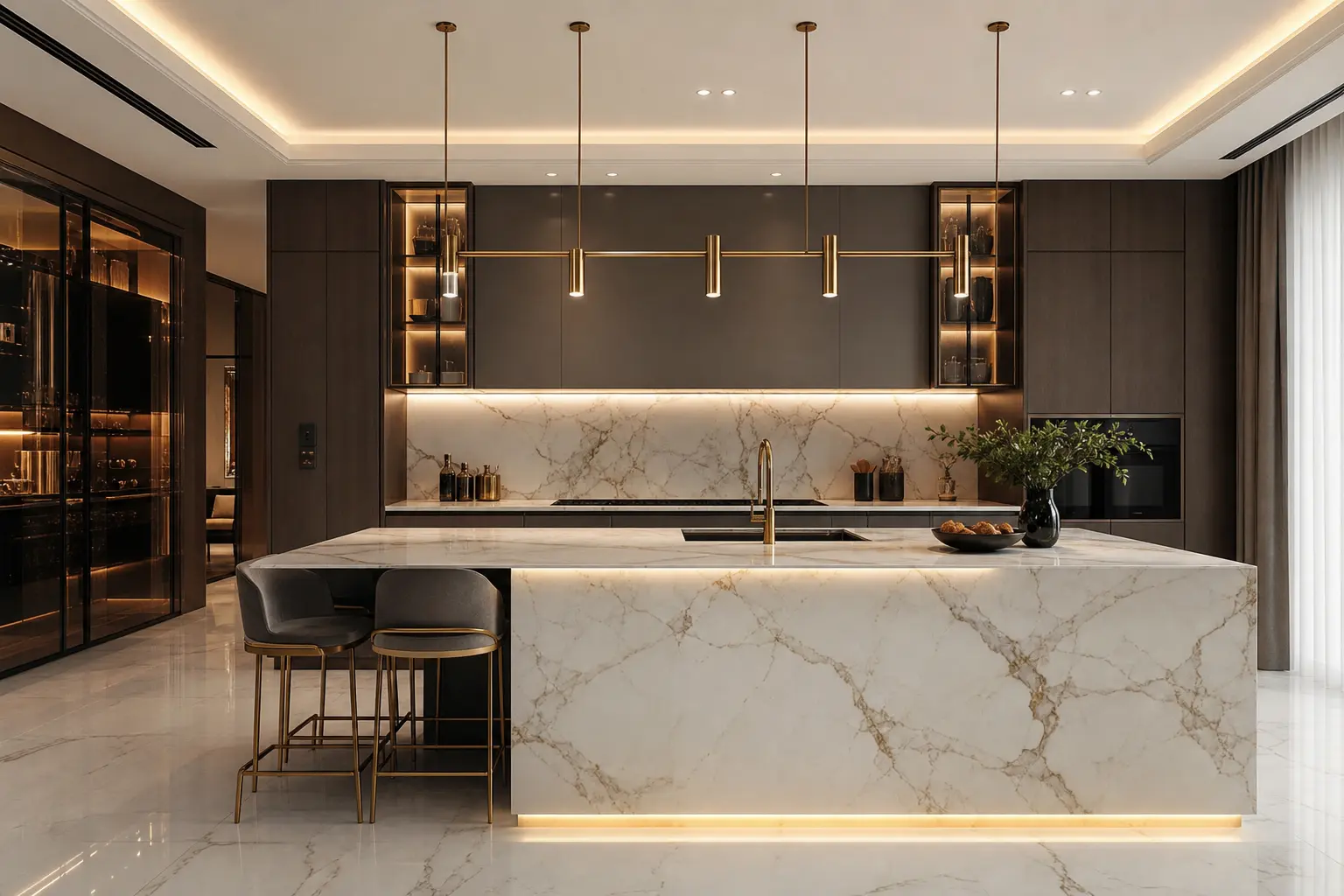 Modern Luxury Kitchen Design Ideas with Marble Islands