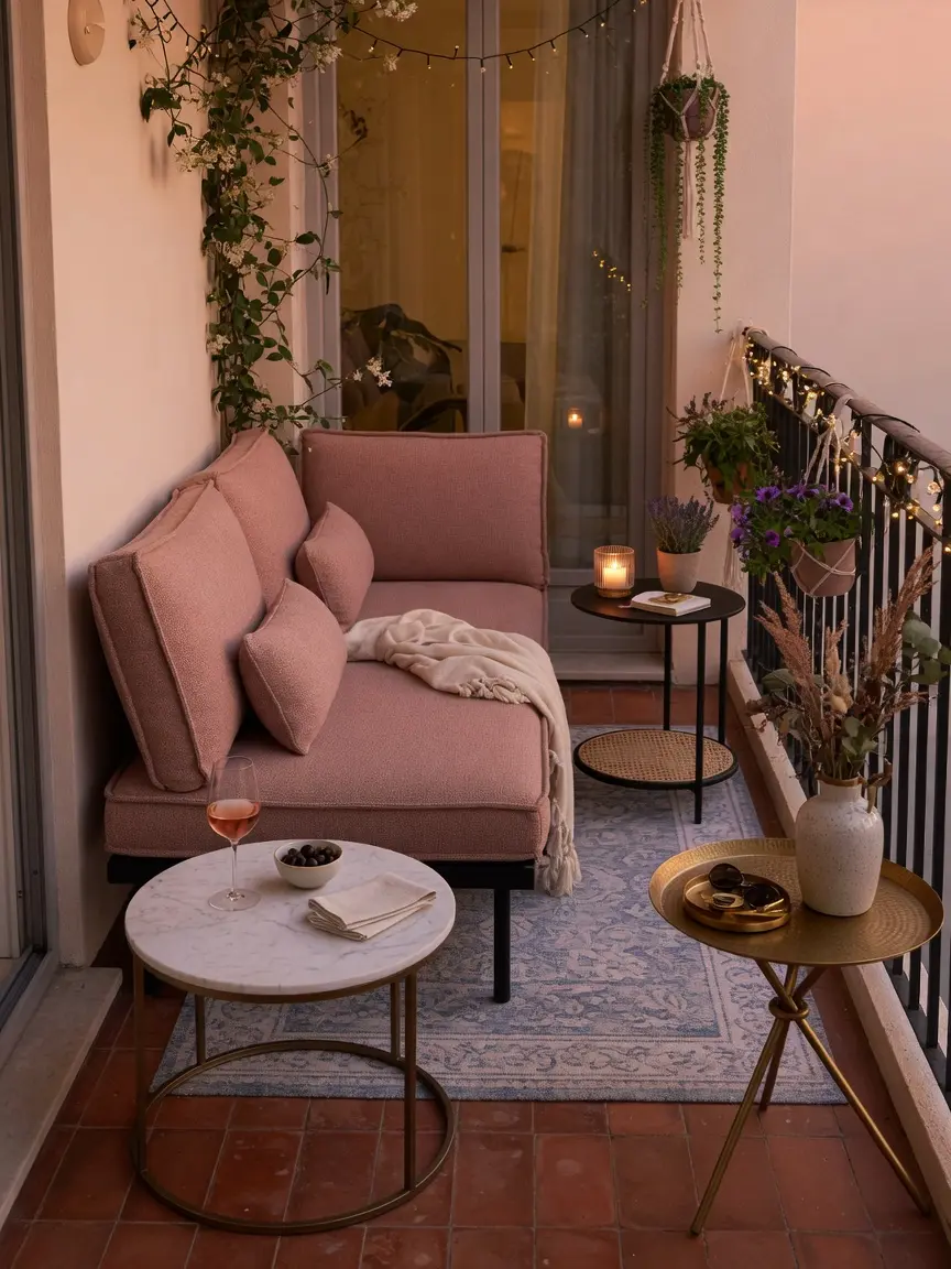 Cozy Small Apartment Balcony Ideas with Outdoor Sofas