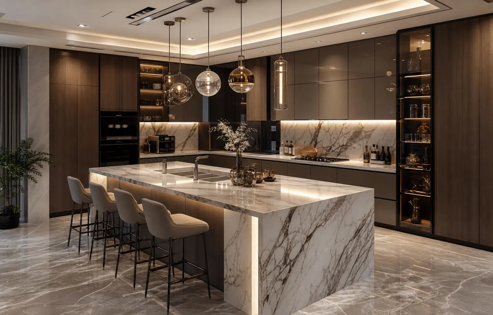 Modern Luxury Kitchen Design Ideas with Marble Islands