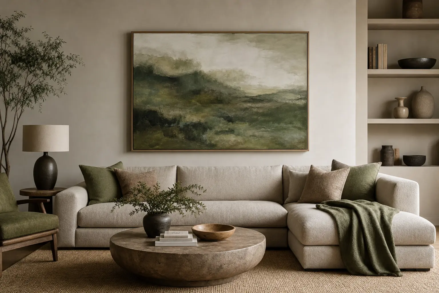 Green & Neutral Living Room Decor Ideas