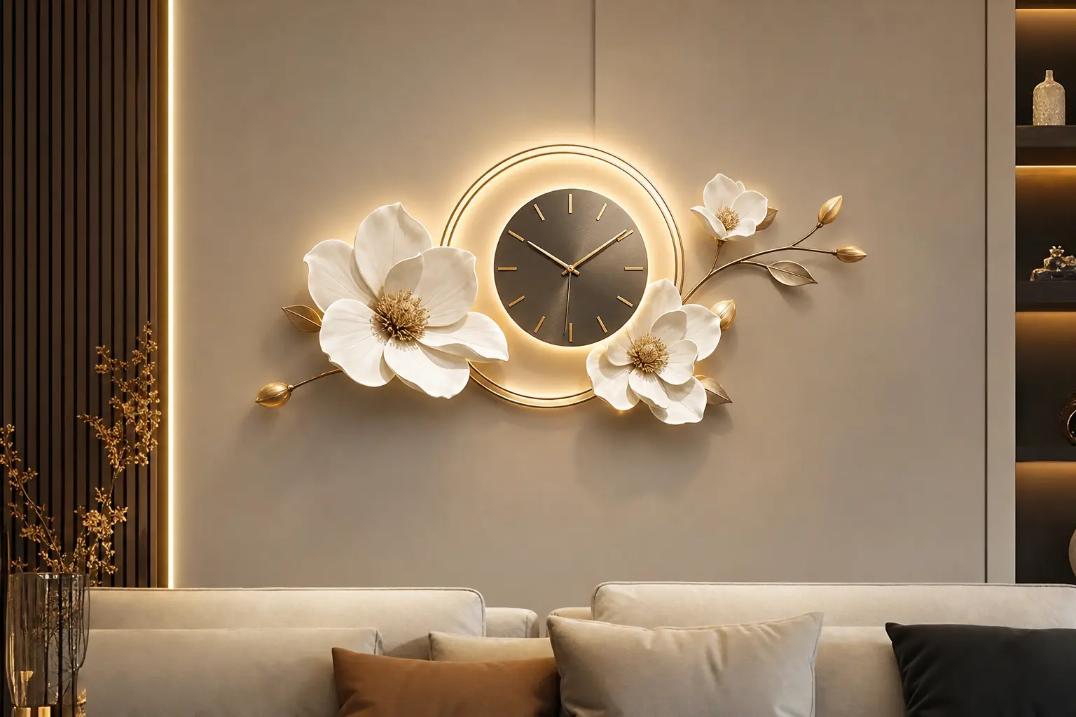 Modern Floral Wall Clock Ideas With LED Lighting
