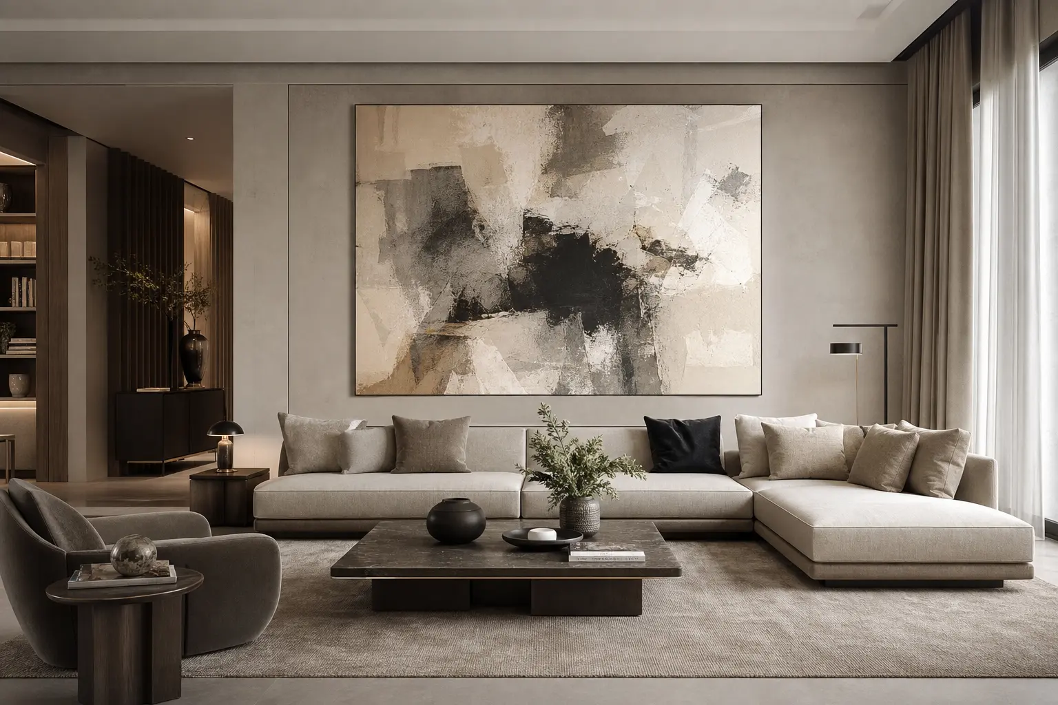Modern Living Room Decor Ideas With Large Abstract Wall Art
