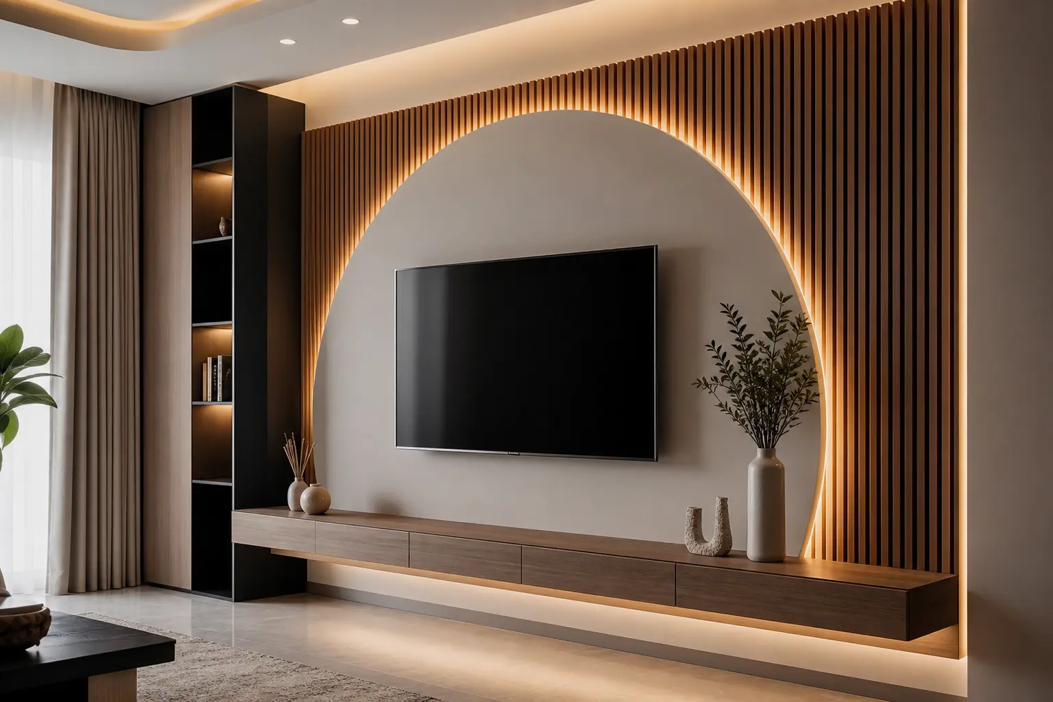 Modern TV Unit Wall Design Ideas with Semi-Circle Cove