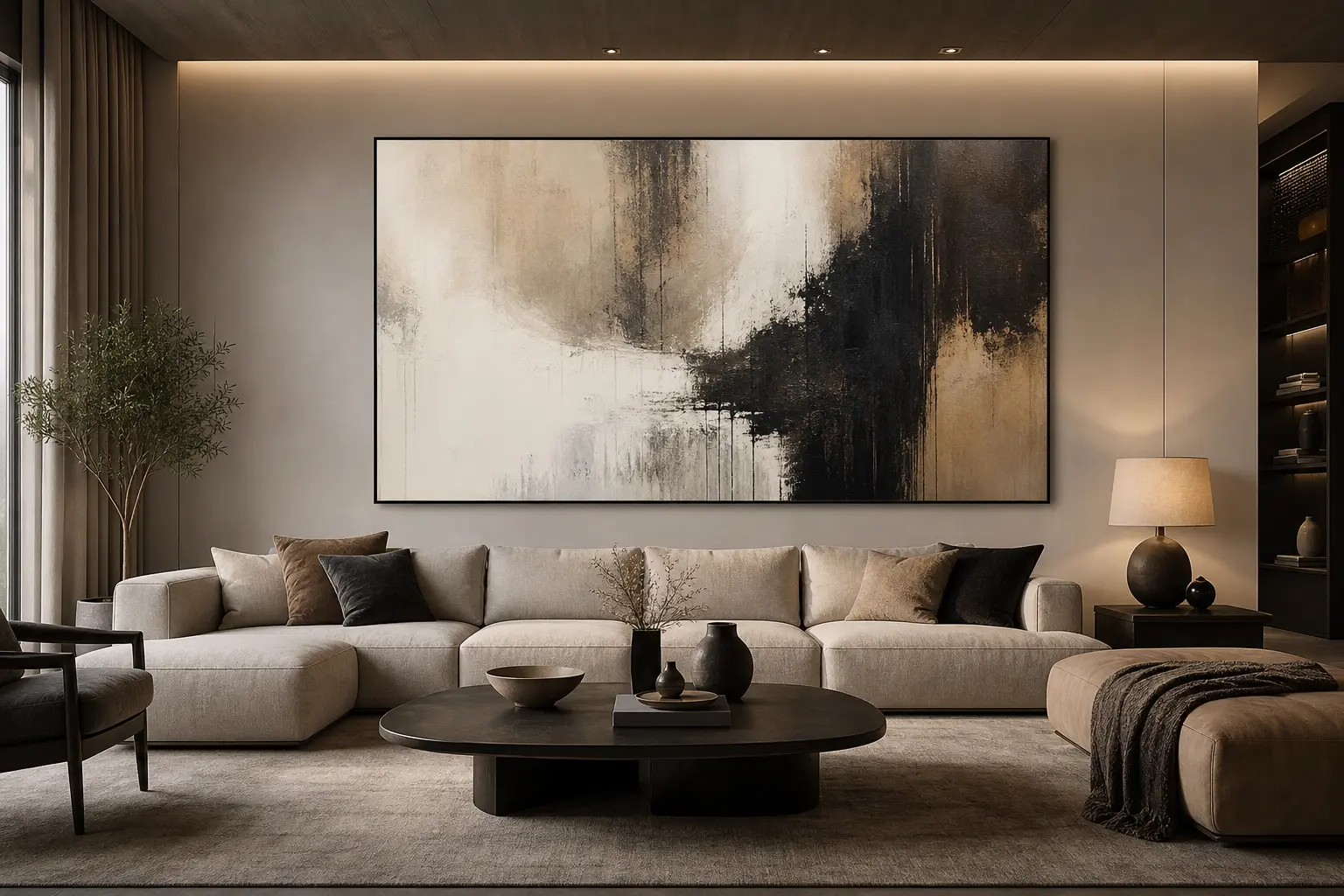 Modern Living Room Decor Ideas With Large Abstract Wall Art