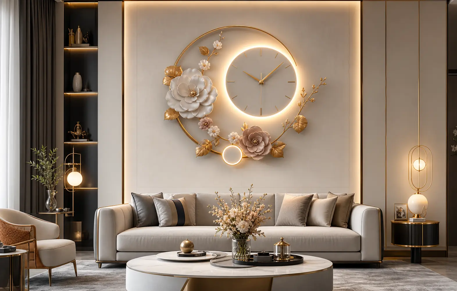 Modern Floral Wall Clock Ideas With LED Lighting