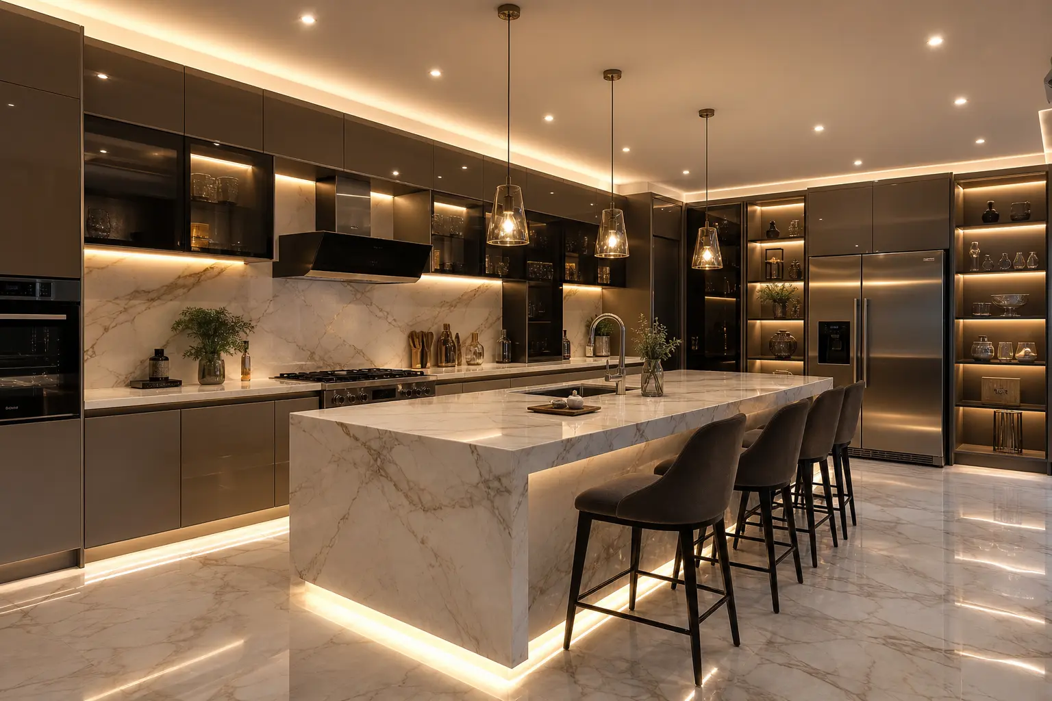 Modern Luxury Kitchen Design Ideas with Marble Islands