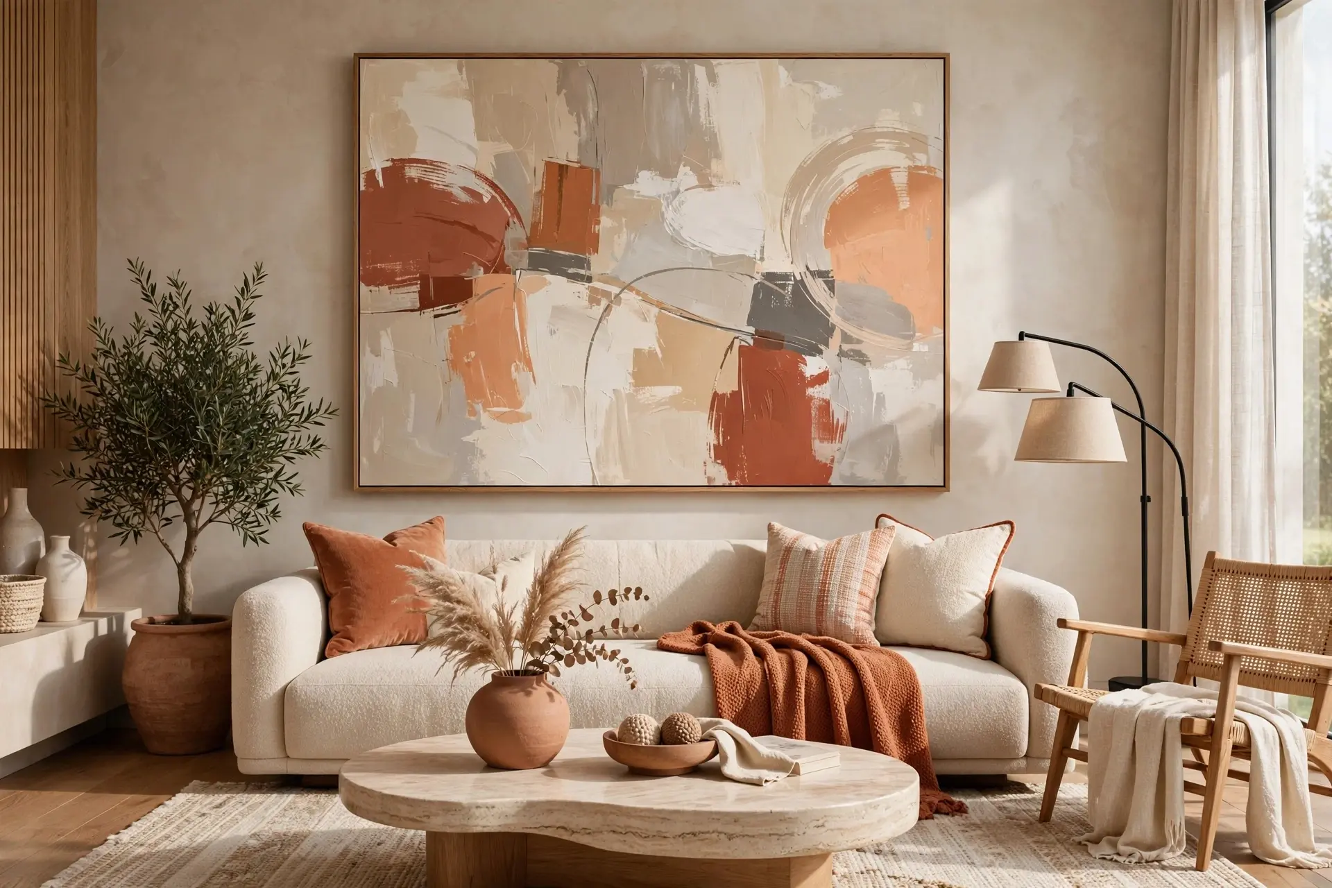 Modern Living Room Decor Ideas With Large Abstract Wall Art