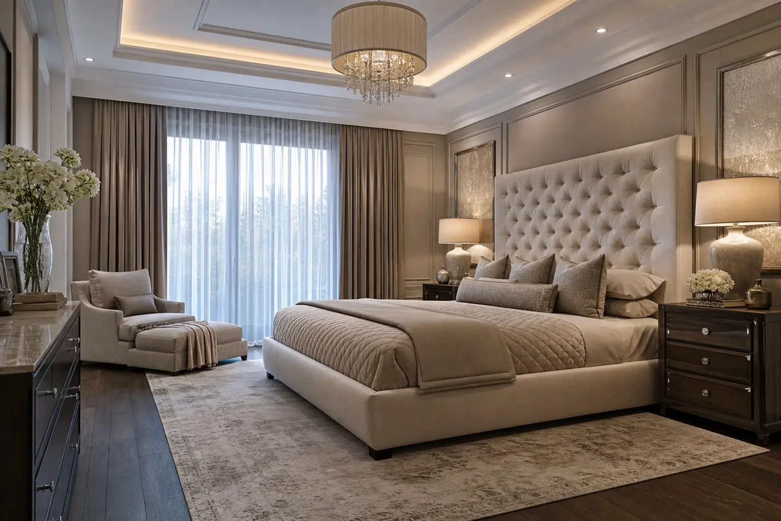 Luxury Neutral Bedroom Decor Ideas with Tufted Beds