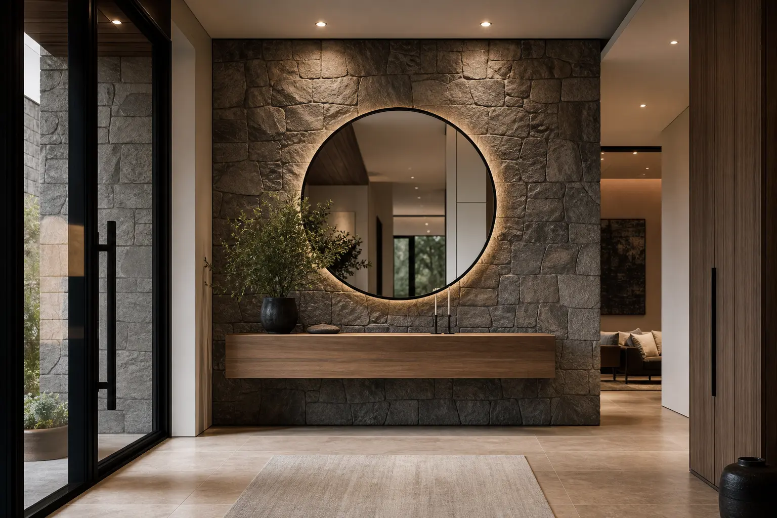 Modern Luxury Entryway Design Ideas with Stone Walls
