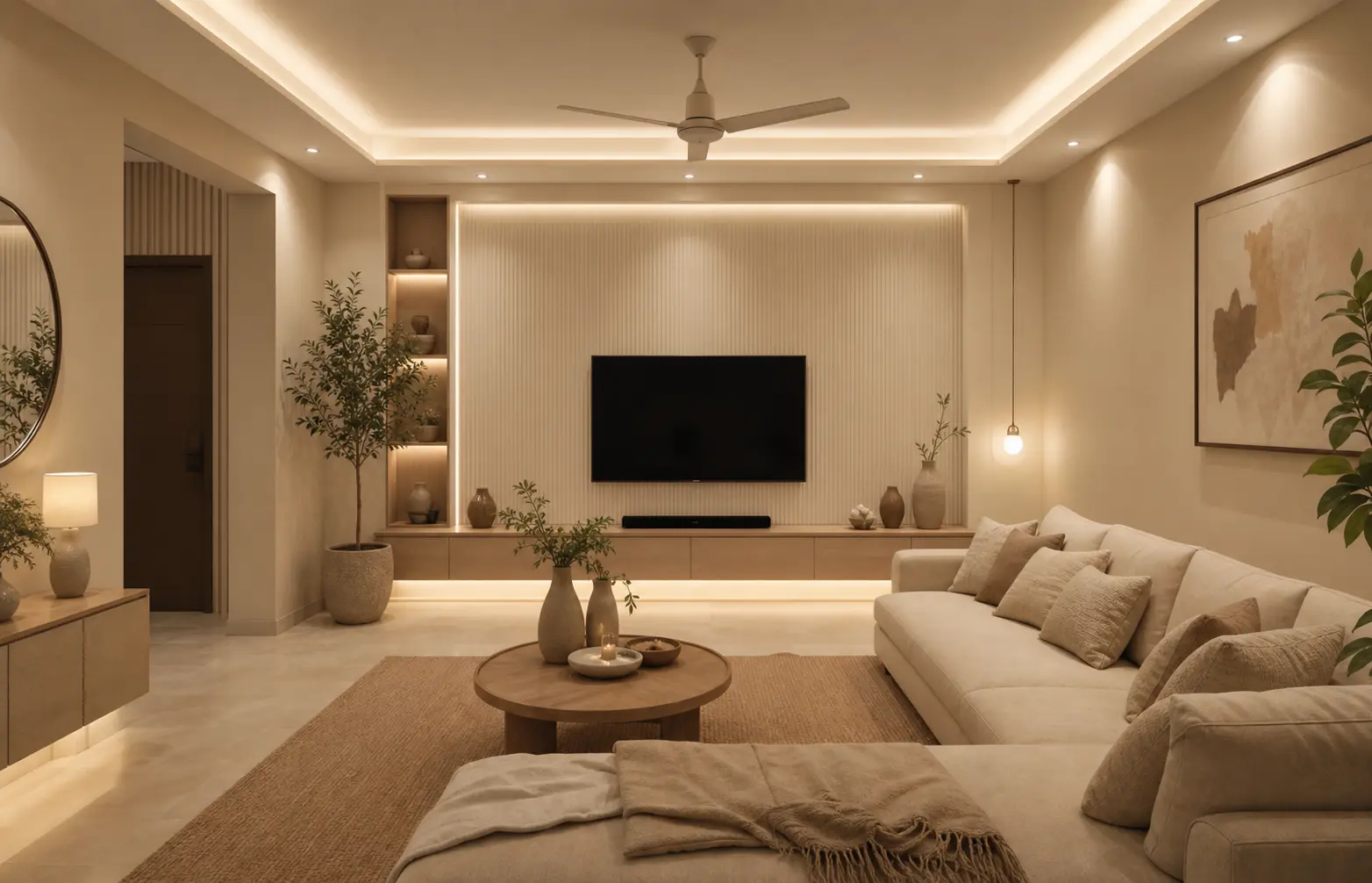 Modern Beige Minimalist Living Room Ideas