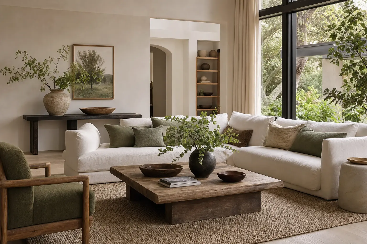 Green & Neutral Living Room Decor Ideas