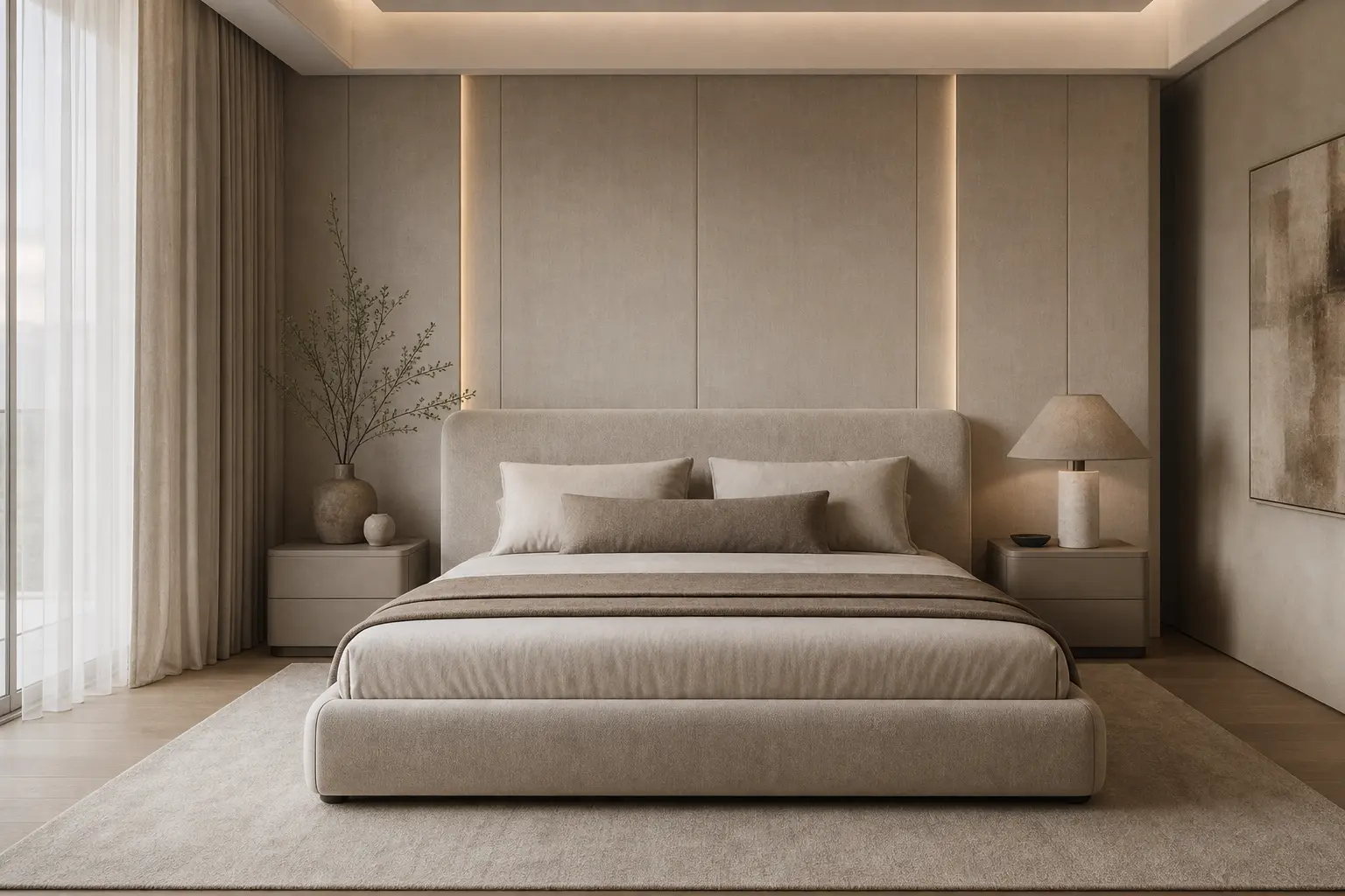 Modern Minimalist Beige Bedroom Design Ideas