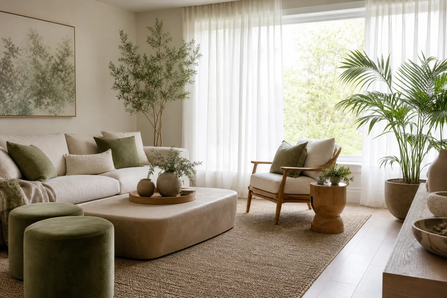Green & Neutral Living Room Decor Ideas