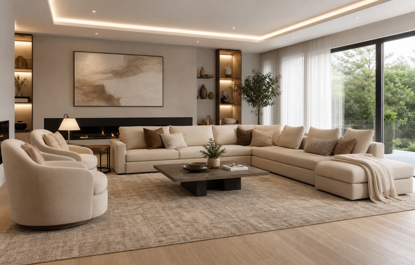 Modern Beige Minimalist Living Room Ideas