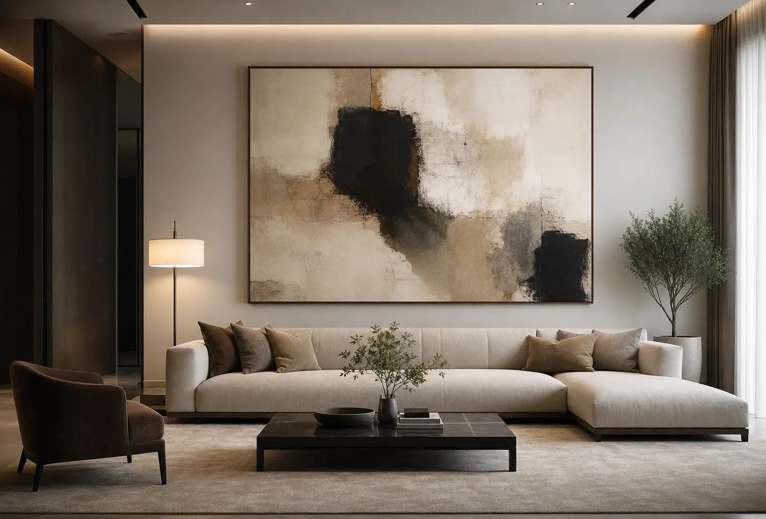 Modern Living Room Decor Ideas With Large Abstract Wall Art