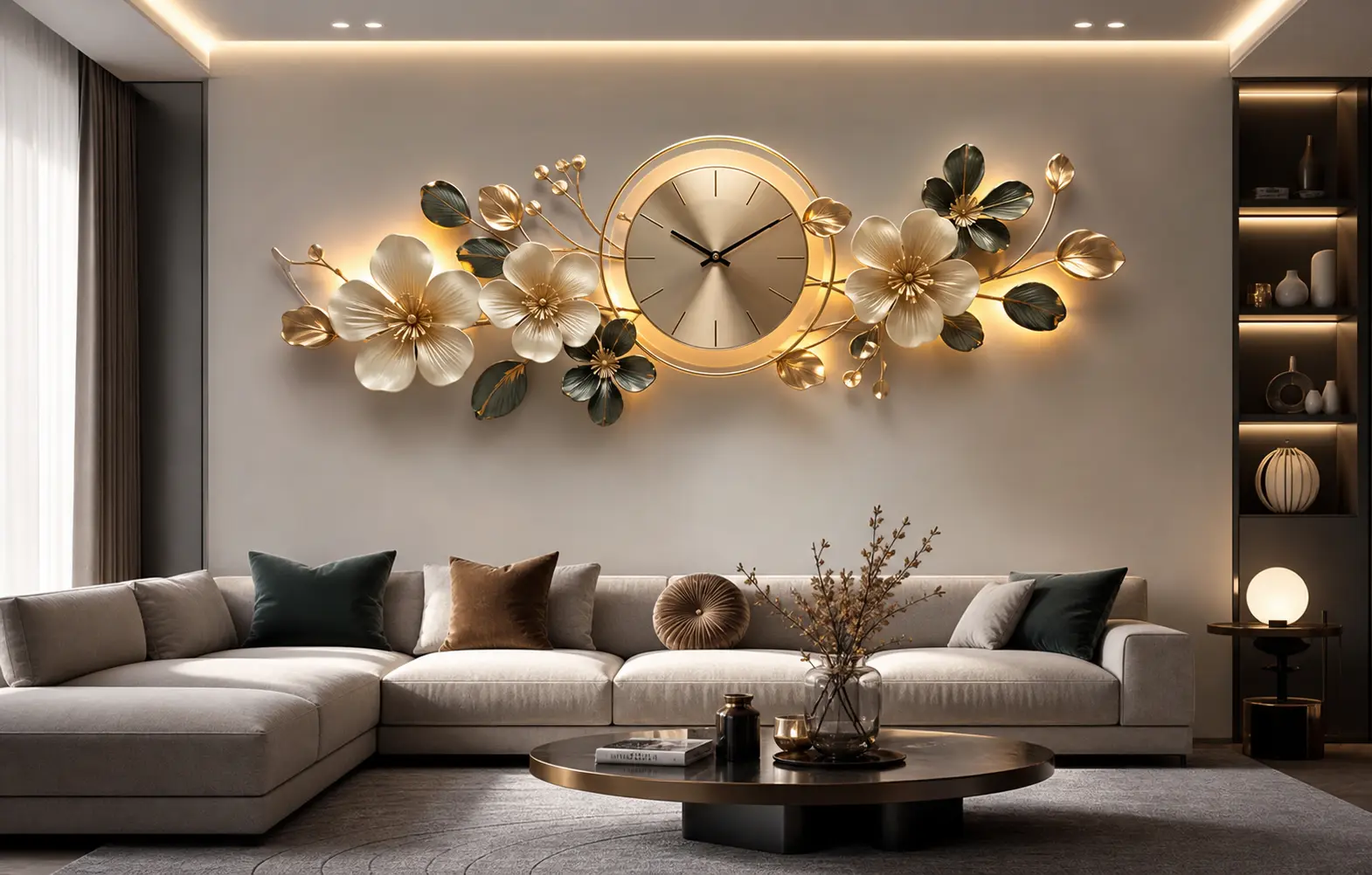 Modern Floral Wall Clock Ideas With LED Lighting