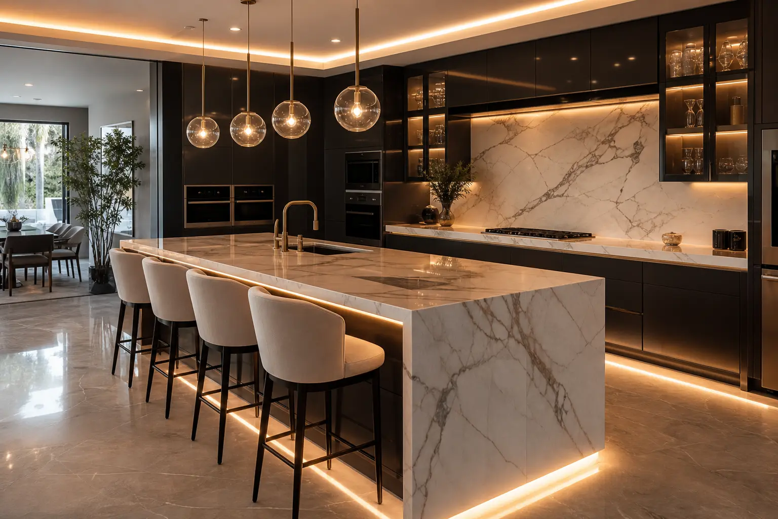 Modern Luxury Kitchen Design Ideas with Marble Islands