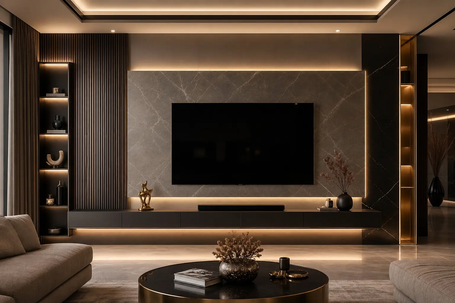 Luxury Living Room TV Wall Panel Design Ideas